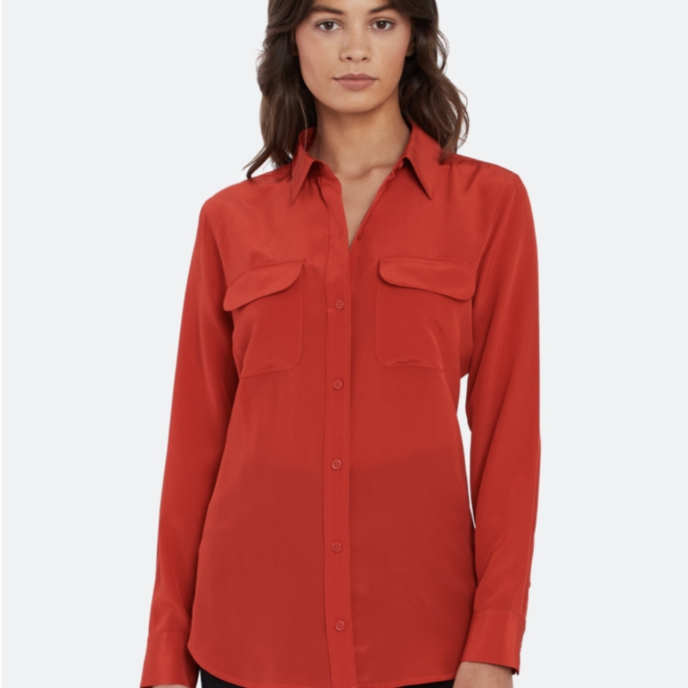 Slim Signature Silk Shirt - red color